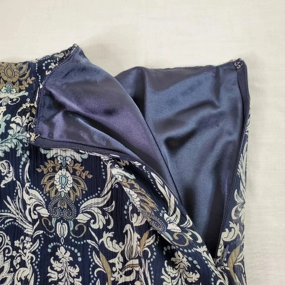 Pendleton Skirt Women 18 Blue Floral Lined A-Line Flowy Crinkle Silk Overlay - Picture 6 of 16